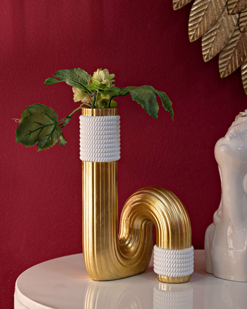 Vaza decorativa Bann Big, Mauro Ferretti, 14.5x13x25 cm, polirasina, auriu/alb - imagine 7